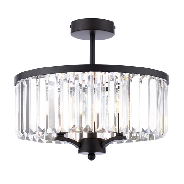 (image for) Laura Ashley Elkwood 3 Light Semi-Flush Crystal and Black